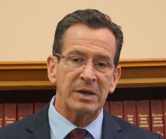 Gov. Dannel P. Malloy announcing a new plan for state pension contributions in December.
