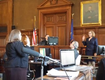 Education Commissioner Dianna Wentzell is sworn in to testify.