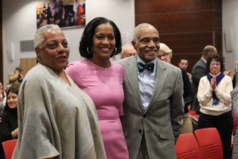 Jahana Hayes, center, with Elizabeth Horton Sheff and John Brittain, original lawyer in the Sheff case. (Photo credit: Cindy Navarro)