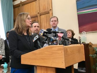 Secretary of the State Denise Merrill and Senate and House majority leaders, Bob Duff and Matt Ritter.
