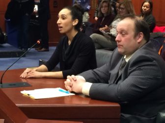 Jessica Tallie speaks about her positive experience at the Women's Center of Eastern Connecticut. Rep. Brian Lanoue R-Griswold accompanies her.
