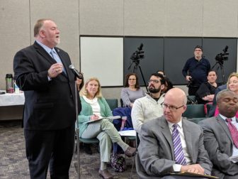 James Lombella addresses the Board of Regents for Higher Education after he was selected by the board as a regional president in the community college system.